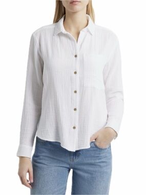 beachlunchlounge 100% Cotton white Gauze Button-Down Shirt